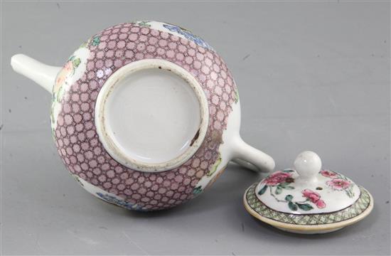 A Chinese famille rose pear shaped teapot and cover, Yongzheng period (1723-35), height 10cm